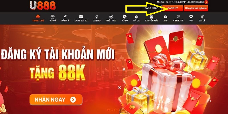 Nhấn vào tính năng Đăng ký U888 để thao tác nhanh chóng