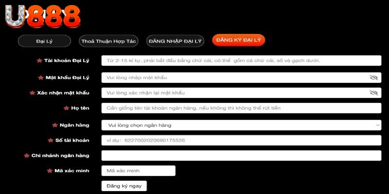 Hướng dẫn đăng ký trở thành đại lý U888