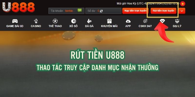 Thao tác truy cập danh mục nhận thưởng từ hệ thống